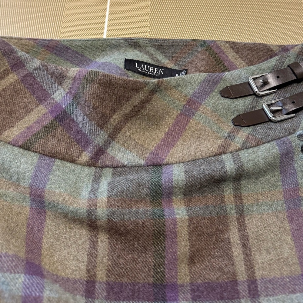 Lauren Ralph Lauren Plaid Mini Skirt in Olive, Purple, Brown - Picture 2 of 2